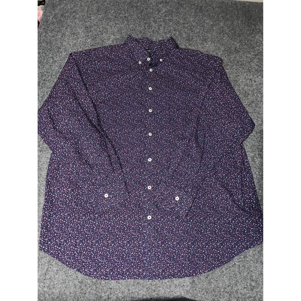 Roundtree & Yorke Mens 3XT Blue Cotton Micro Print Long Sleeve Button Down Shirt